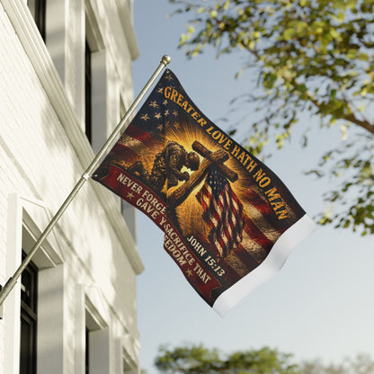 Patriotic Memorial Garden Flag | Greater Love Hath No Man John 15:13 Flag | Veteran Tribute Flag | Military Memorial Decor | Never Forget Sacrifice