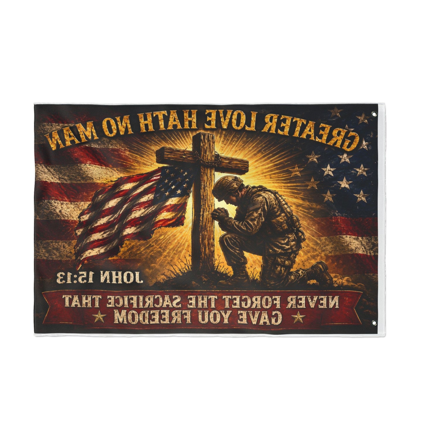 Patriotic Memorial Garden Flag | Greater Love Hath No Man John 15:13 Flag | Veteran Tribute Flag | Military Memorial Decor | Never Forget Sacrifice