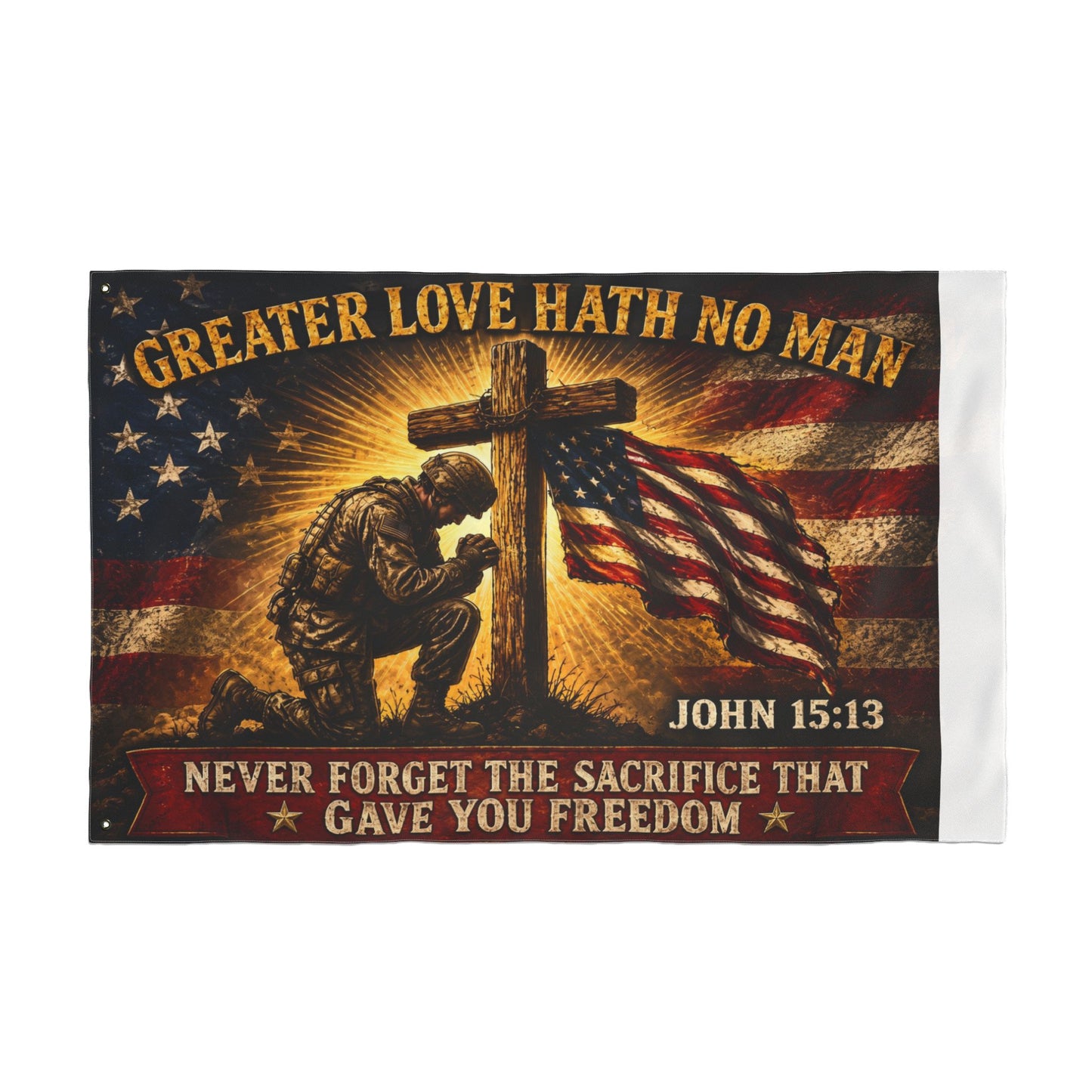 Patriotic Memorial Garden Flag | Greater Love Hath No Man John 15:13 Flag | Veteran Tribute Flag | Military Memorial Decor | Never Forget Sacrifice