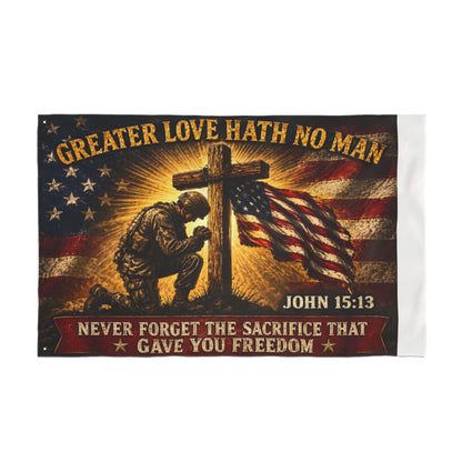 Patriotic Memorial Garden Flag | Greater Love Hath No Man John 15:13 Flag | Veteran Tribute Flag | Military Memorial Decor | Never Forget Sacrifice