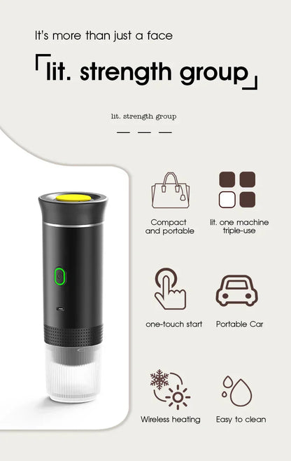 Wireless Electric Portable Espresso Coffee Machine – 3-in-1 for Car, Home & Camping
