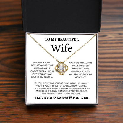 To My Beautiful Wife - Love Knot Necklace